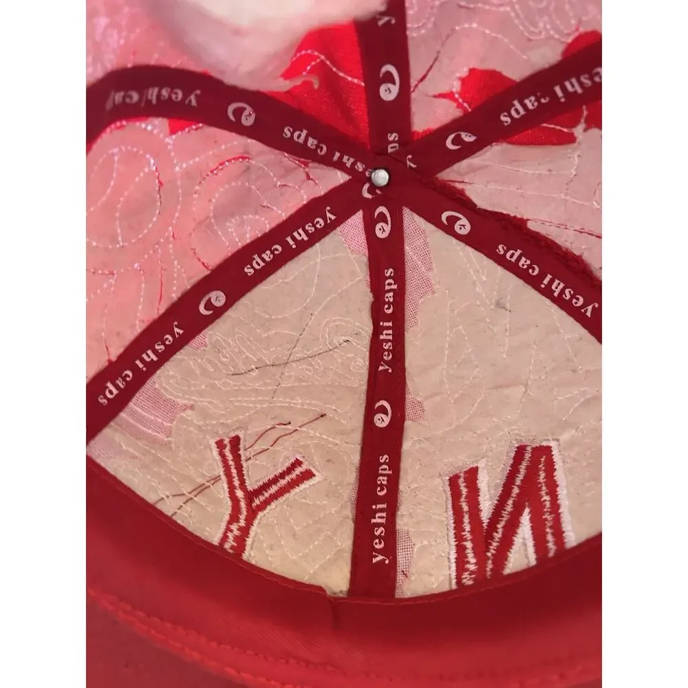Y2K NY Red Hat White Stick Look Flat Bill New York Artsy 7 1/4 Retro RARE 90s